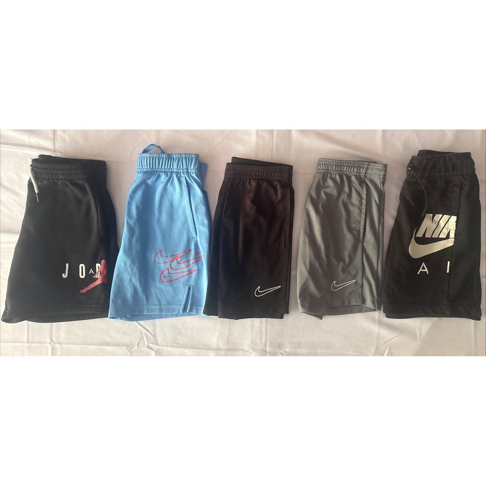 Lot of 5 Nike Boys Athletic Shorts Size Small Black Grey Blue Jordan Air